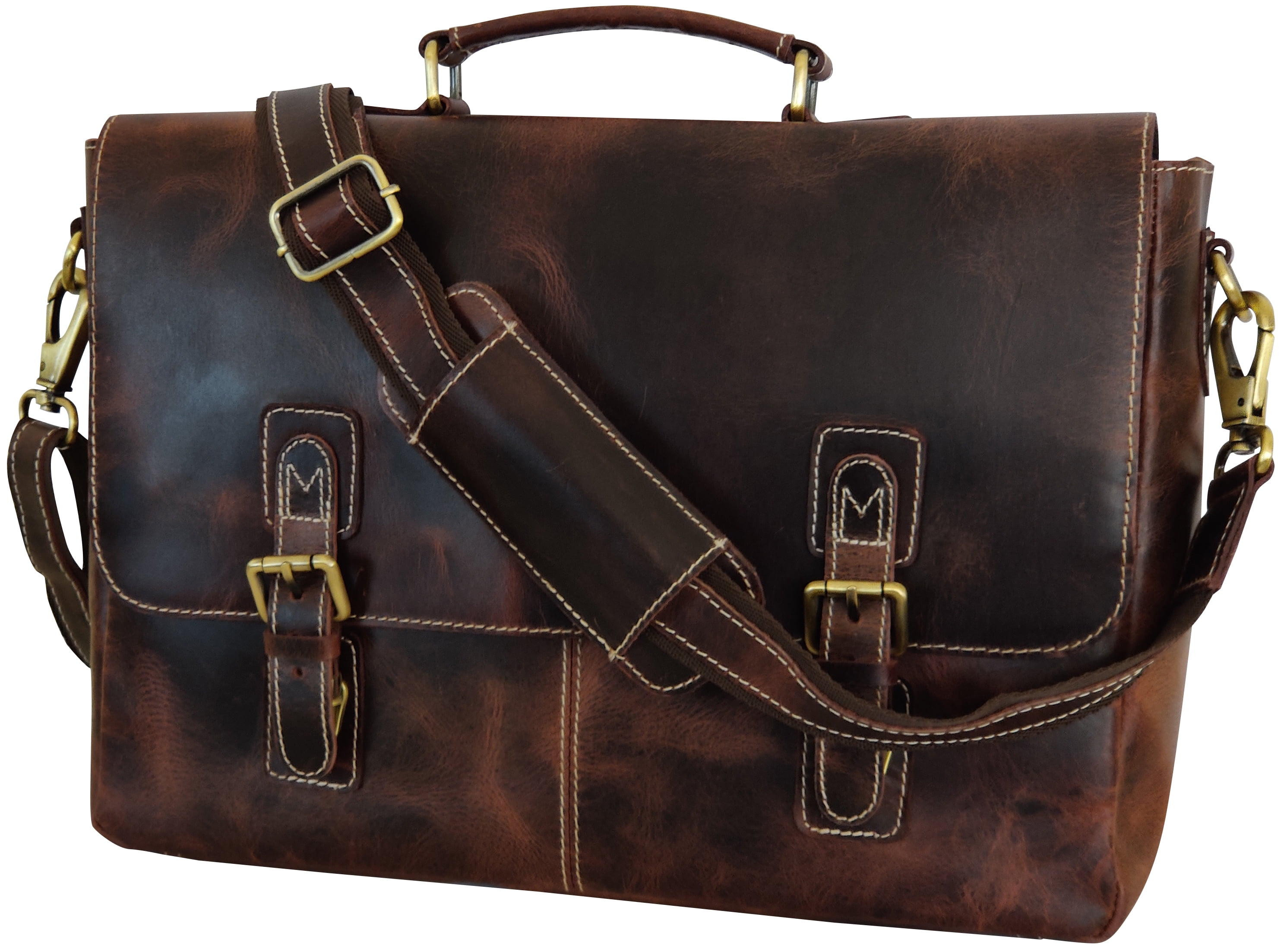 Retro Buffalo Hunter Leather Laptop Messenger Bag Office Briefcase College Bag 