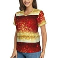 thumbnail image 2 of Xecao Red Gold Glitter for Women's V-Neck T-Shirts-Elegant Half-Sleeve Tops Perfect for Summer-3X-Large, 2 of 5