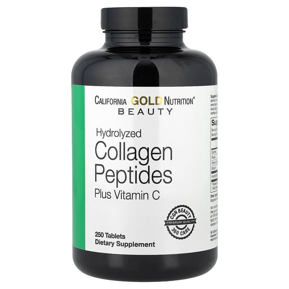 Hydrolyzed Collagen Peptides Vitamin C by California Gold Nutrition - Support for Hair, Skin, Nails, Joints, & Bones - Featuring Type I & III Collagen Peptides - Gluten Free, Non-GMO - 250 Tablets