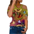 thumbnail image 1 of Camiseta de manga corta con hombros descubiertos y cuello en V con estampado de mariposa informal para mujer a la moda Fridja  hjk5167, 1 of 5