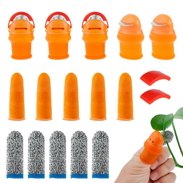 Muyoka 17 piezas cortador de pulgar de jard铆n de silicona anticorte cortador separador de dedos port谩til fruta planta vegetal herramienta de cosecha de dedos con manga de dedo para jardiner铆a cosecha