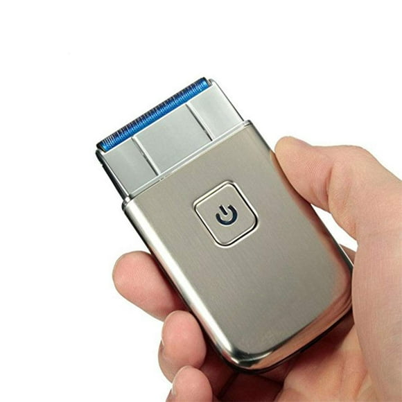 Rasoir Électrique Mini à Lames pour Hommes à Mouvement Alternatif, Rasoir à Barbe de Voyage Sans Fil à Chargement USB, Tondeuse pour le Visage, Argent