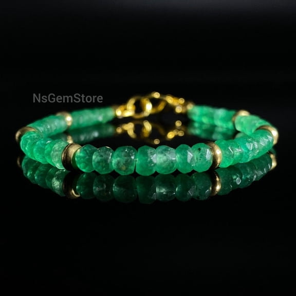 AAA Emerald Bracelet: Natural Green Gemstone, Gold Finish