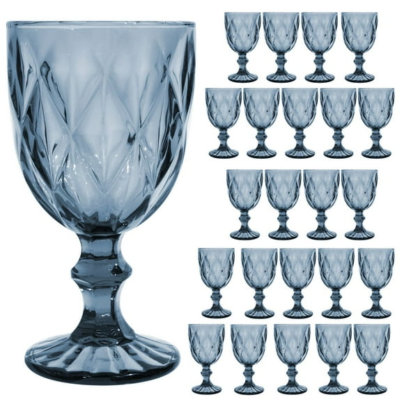 Copas de Vino Agua Vidrio Cristal Labradas Vintage 245 ml Vittori Juego 24 piezas color Azul Cobalto