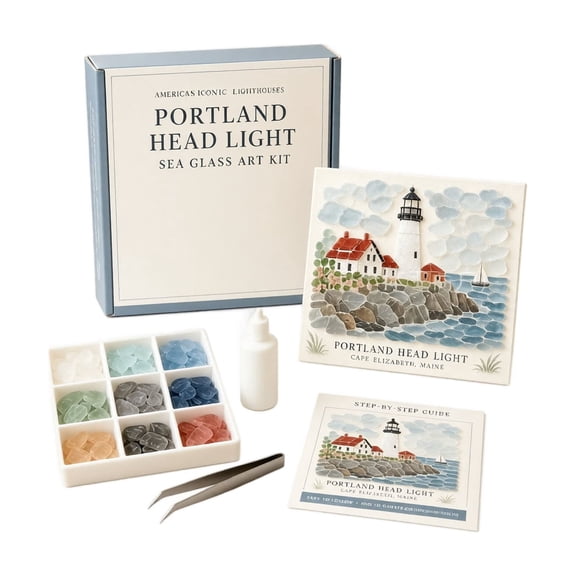 Kiddiway Sea Glass Art Kit - DIY Lighthouse Craft Set for Adults, Stunning Wall Decor with Coastal Theme, Includes Adhesive and Glass