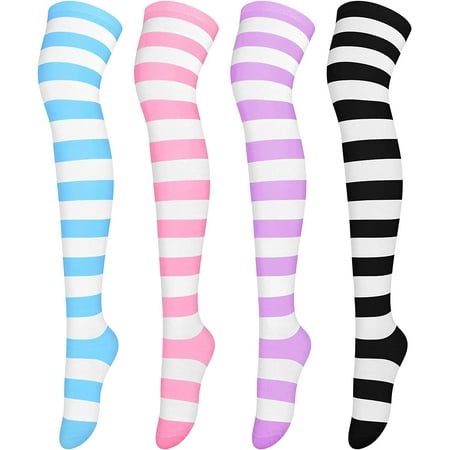 

HFDD 4 Pairs Over Knee High Stripe Socks Stripe Thigh High Socks Cosplay Accessories