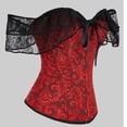 thumbnail image 3 of Women's Off-the-Shoulder Corset Top Ruffle Sleeve Sweetheart Neck Bustier Vintage Overbust Corset with Front Hook S, 3 of 5