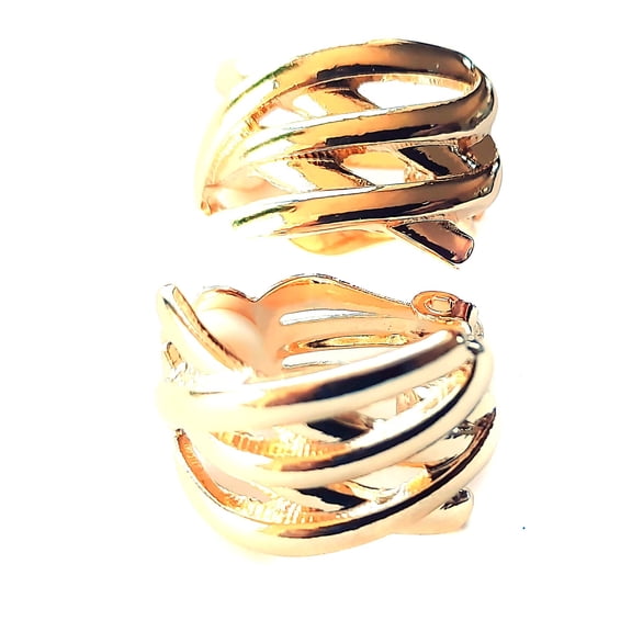 Clip-on Earrings Thick Twisted Hoop Earrings 1 inch Gold Plated Earrings