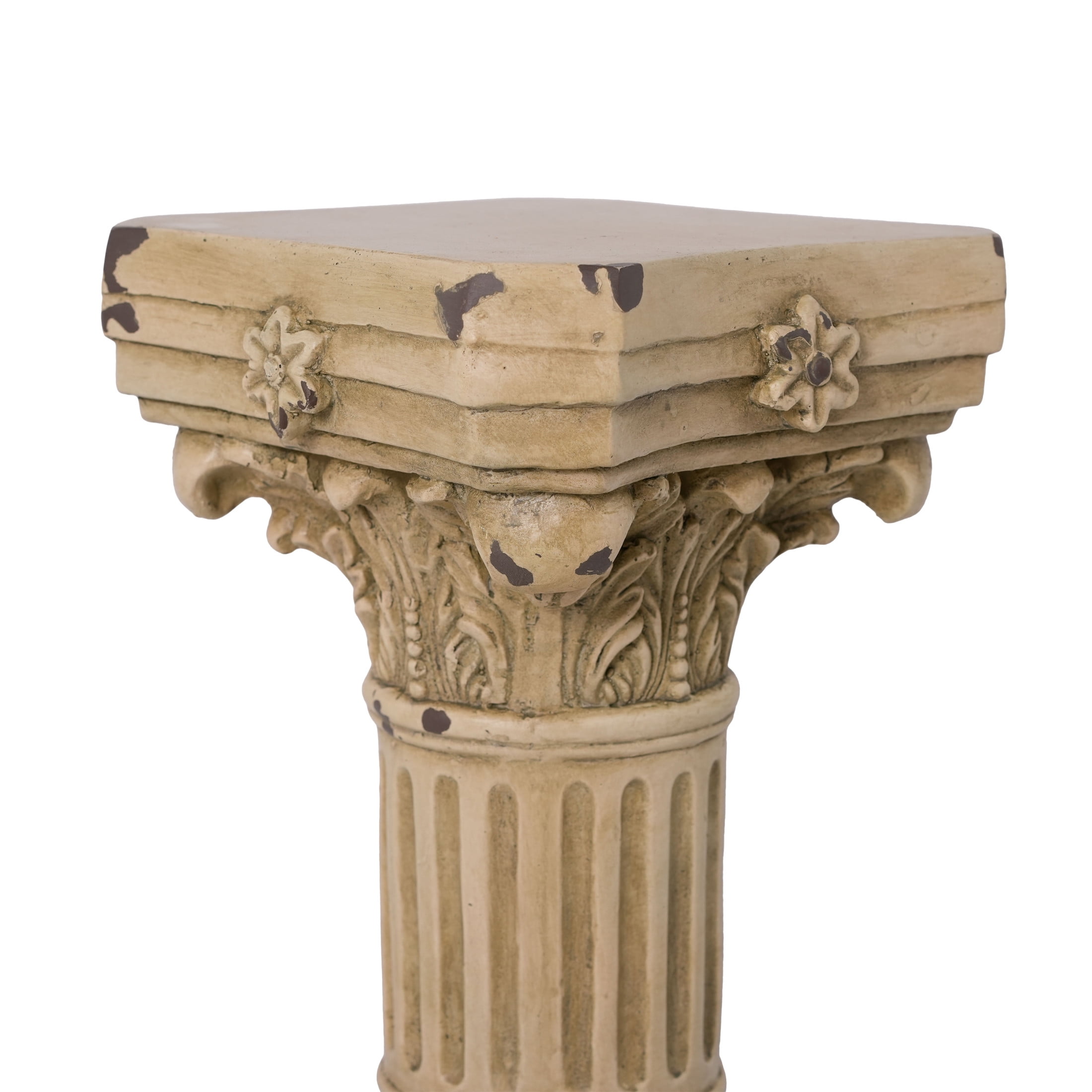 Christopher Knight Home 16.7" Corinthian Pedestal Plant Stand, MGO Indoor Outdoor Side Table, Antique Yellow