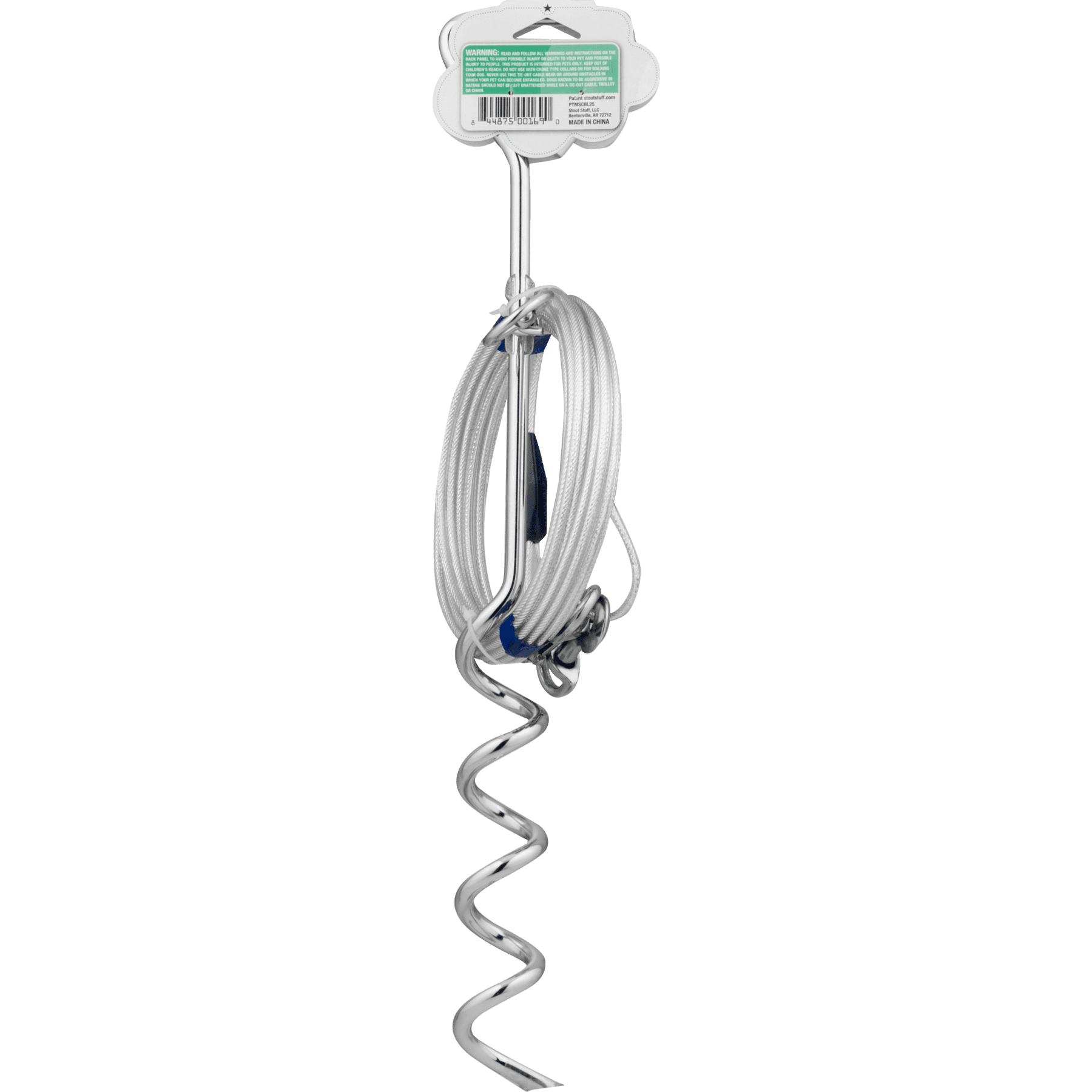 Pet Champion Dog Tie-Out Cable Spiral Stake Set 25' Medium Weight, 1.0 CT
