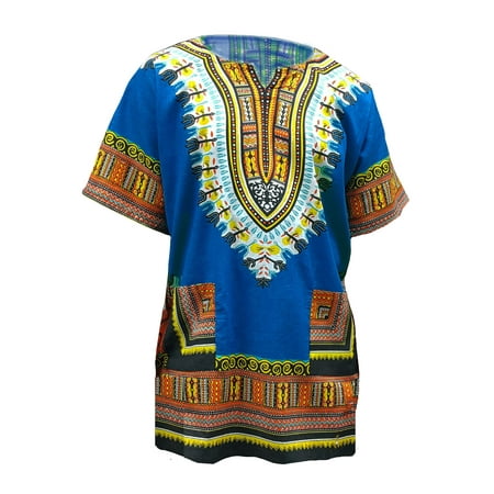 Blue African Print Dashiki Shirt from S to 7XL Plus