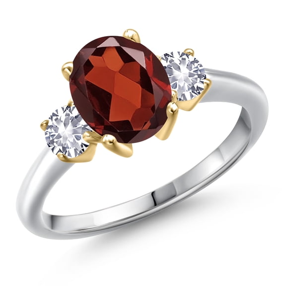 Gem Stone King 10K Two Tone Gold Red Garnet and White Created Sapphire Engagement Ring for Women | 2.63 Cttw | Oval 9X7MM | Gemstone January Birthstone | Size 7