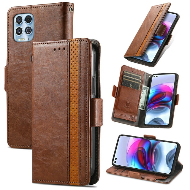 Case for Motorola Moto Edge S Cover Leather Wallet Folio Case Book Design Flip Magnetic Closure - Brown