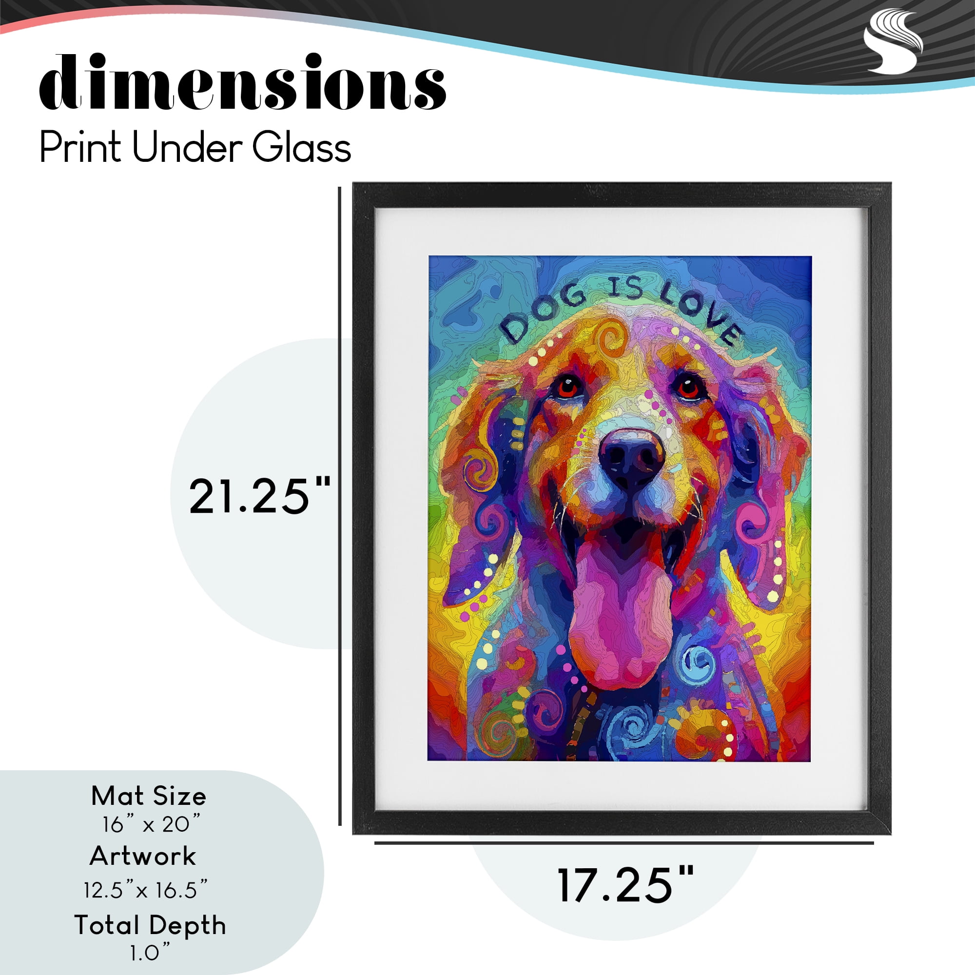Dog Is Love Swirled Pattern Black Framed Print Under Glass, design by Dean Russo- Evolution Collection