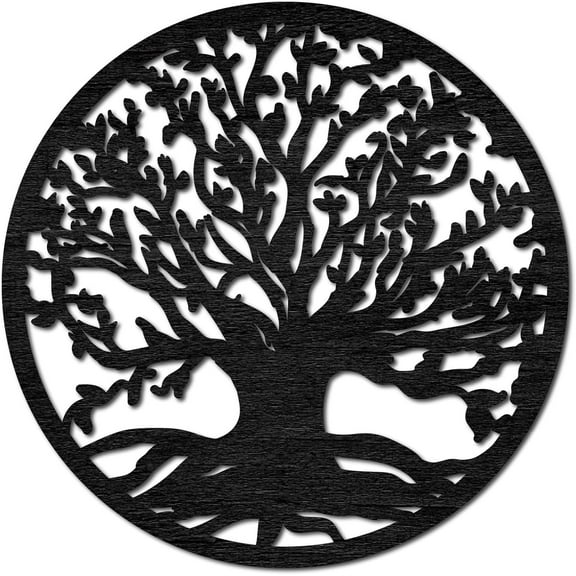 Tree of Life Wall Art Wooden Sign Cutouts Black Natural Wooden Round Trees Themed Rustic Silhouette Sculpture Hanging Decoration for Living Room Home Office Decor Accessories 12 x 12 Inch Colorful