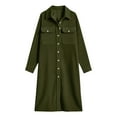 thumbnail image 4 of Fall and Winter Dress for Women Loose Long Sleeve Button Front Corduroy Shirt Dresses Casual Midi Dress Olive Green M, 4 of 5