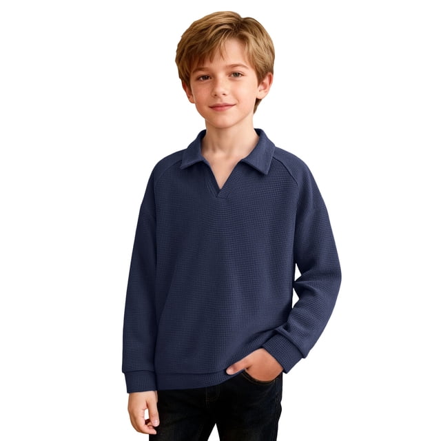 Camisas de Manga Larga para Niños Tamaño 12-14 Juventud Color Sólido Top de Cuello de Solapa para Chico, Camisa de Botón de Manga Larga Casual para Uso Diario