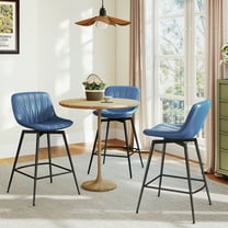 RTVR 30" Swivel Upholstered Bar Stools Set of 3 with Back & Footrest, Counter Height Bar Chairs for Kitchen Island, Faux Leather in Blue