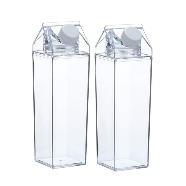 Botella de agua de cartón de leche, vaso de plástico transparente a prueba de fugas, botellas de leche transparentes para viajes, oficina y escuela, 2 uds.