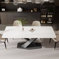 thumbnail image 5 of Modern Dining Table for 4-6, White Sintered Stone Dining Tabletop with Black X-Shape Metal Base, 63" Rectangle Dining Table for Kitchen (Table Only), 5 of 5