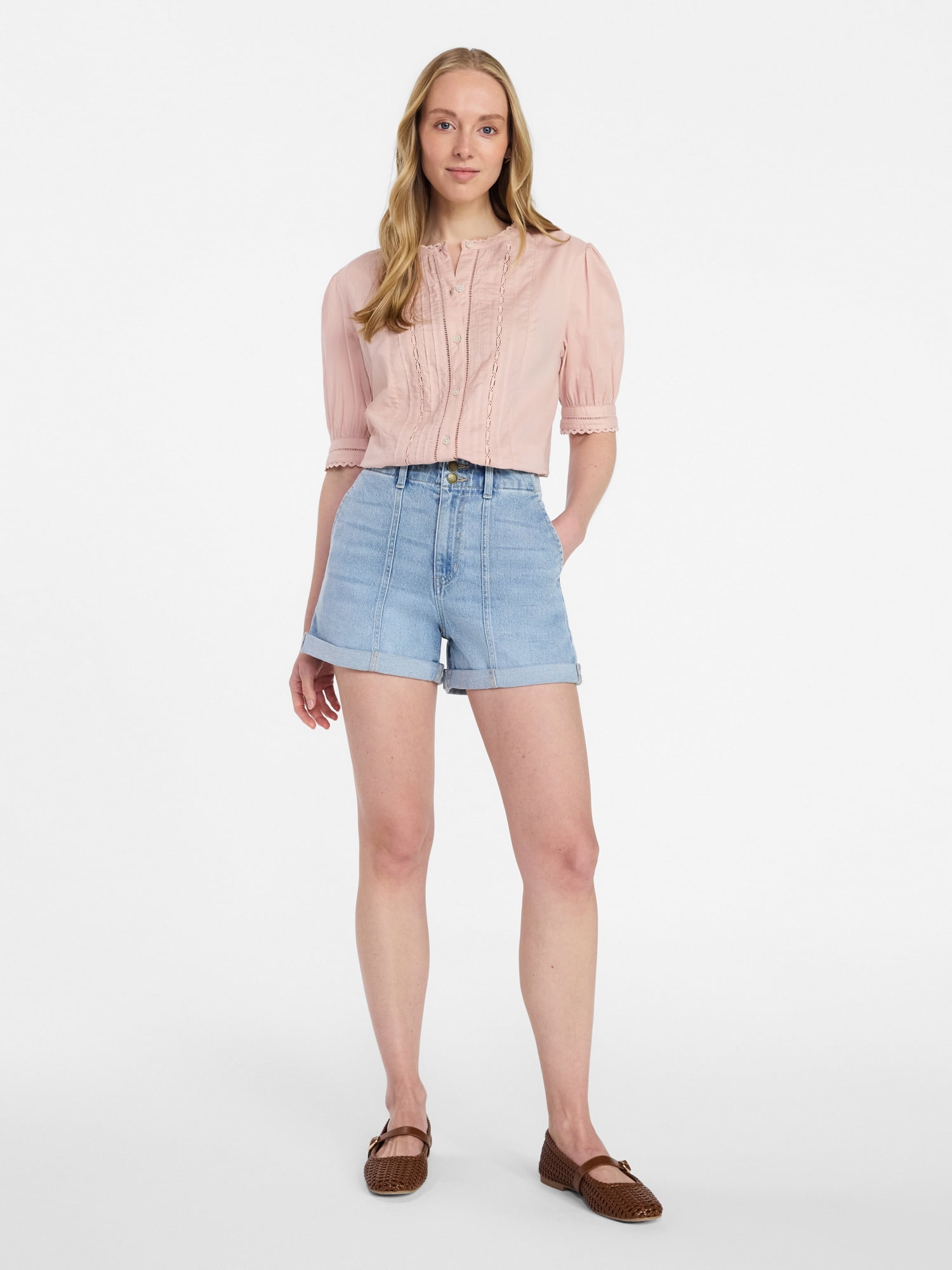 Time and Tru Women's High Rise Utility Shorts, 3.5" Inseam, Sizes 0-22