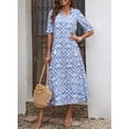 thumbnail image 2 of Asyoly Womens Dresses Geometric Print Sex V Neck Half Sleeve Boho Dress Loose Fit Casual Long Swing Dress Beach Sundress, 2 of 7