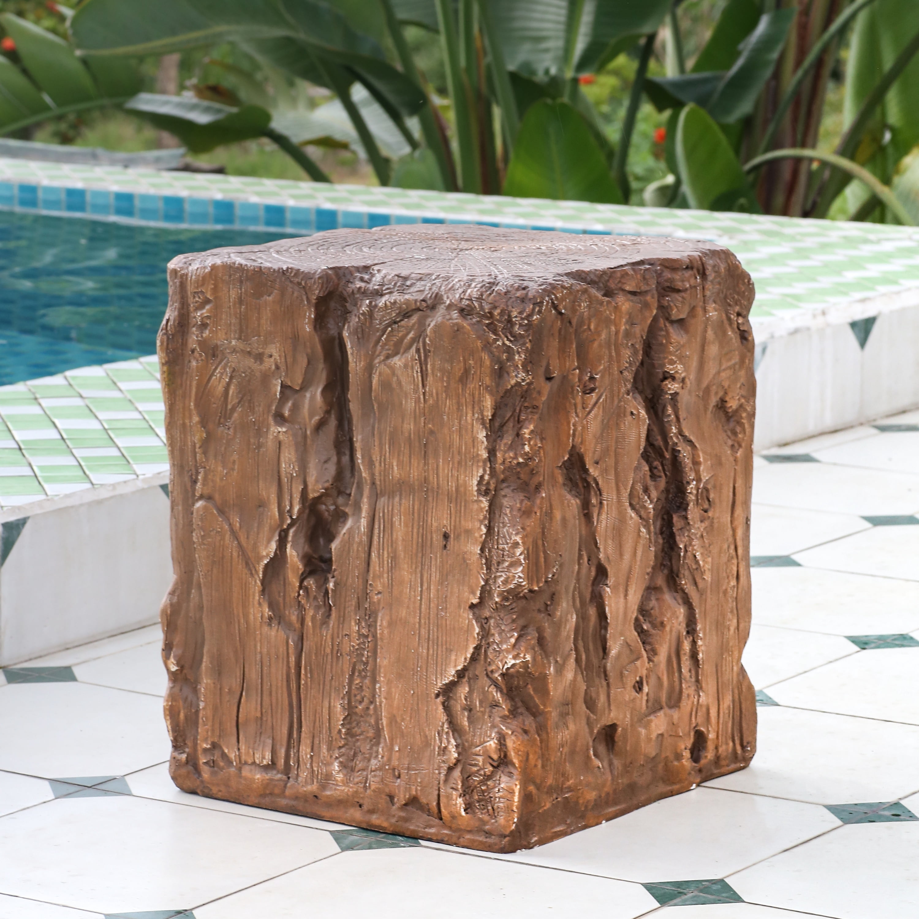 Stump Shape Indoor Outdoor Side Table for Garden Patio Deck, Brown
