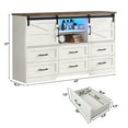 thumbnail image 3 of ChVans 6 Drawer Dresser with LED Lights & Charging Station, 63'' Farmhouse Dresser with 2 Sliding Doors, 3 Shelves, Wood Wide Storage Cabinet for Bedroom, Living Room, Hallway, 3 of 12