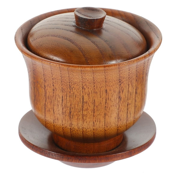 Moluckfu Round Tea Bowl Set Wooden Brown 1Set