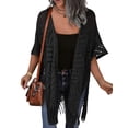 thumbnail image 4 of Zeagoo Womens Crochet Kimono Cardigan Open Front Knit Hollow Out Lightweight Cover Up with Tassel, 4 of 7