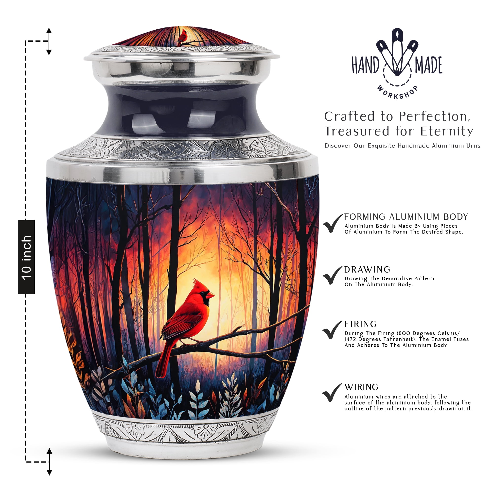 SABURIAL Cardinal Bird Urn - Large Funeral Urns For Women - Small Cremation Urns For Human Ashes Adult Man - Combo Of 10 Inch & 3 Inch