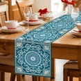 thumbnail image 3 of Blue Vintage Boho Ethnic Table Runner, Abstract Tribal Flower Cotton Linen Kitchen Table Decoration Washable Dining Tabletop Runners for Home Party Decor 13x36 Inches, 3 of 9