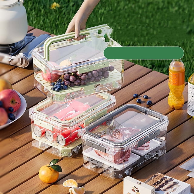 COM1950s Multifunctional Food Storage Container, Portable Refrigerator Box with Built-in Ice Tray, Stackable Leakproof Lunch Box, 10×6.9×4.6 Inches