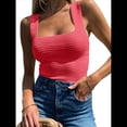 thumbnail image 1 of Camisetas Sin Mangas Acanaladas para Mujer, Verano 2025, Cuello Cuadrado, Informales, Ajustadas, de Punto. Rosa XXL, 1 of 7