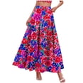 thumbnail image 3 of dazeni Summer Maxi Skirts for Women Fashion Boho Long Skirt Trendy Floral High Waist A Line Beach Skirt Vacation Outfit with Pockets, 3 of 8