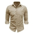 thumbnail image 5 of Handshe Men's Corduroy Shirt Jacket, Solid Color Casual Long Sleeve Full-Zip Collar Dual Pockets, Stylish Layering for Autumn Winter Outdoors,Plus Size, 5 of 7