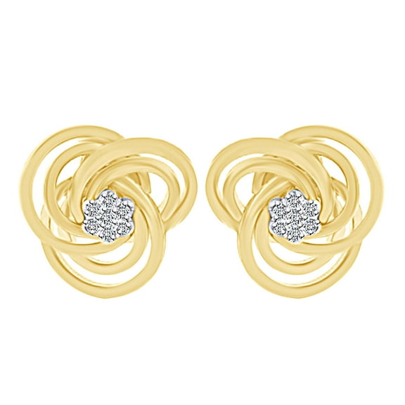 AFFY 0.15 Carat Round Shape White Natural Diamond Knot Stud Earrings 14k Solid Yellow Gold