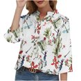 thumbnail image 4 of Tops de camisa suelta informales con cuello levantado con botones y mangas largas estampadas para mujer a la moda Pompotops FGAJ22072, 4 of 9