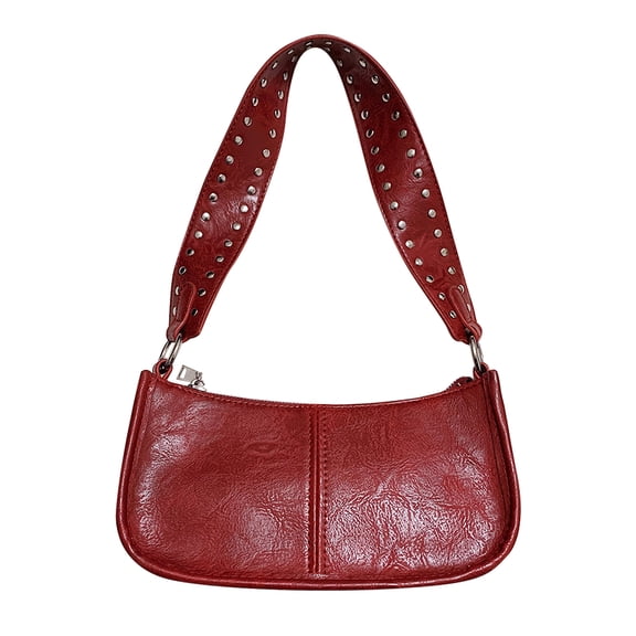Moontgen Women Crossbody Sling Bag Studded Decor Casual Tote Dating Purse (Red)