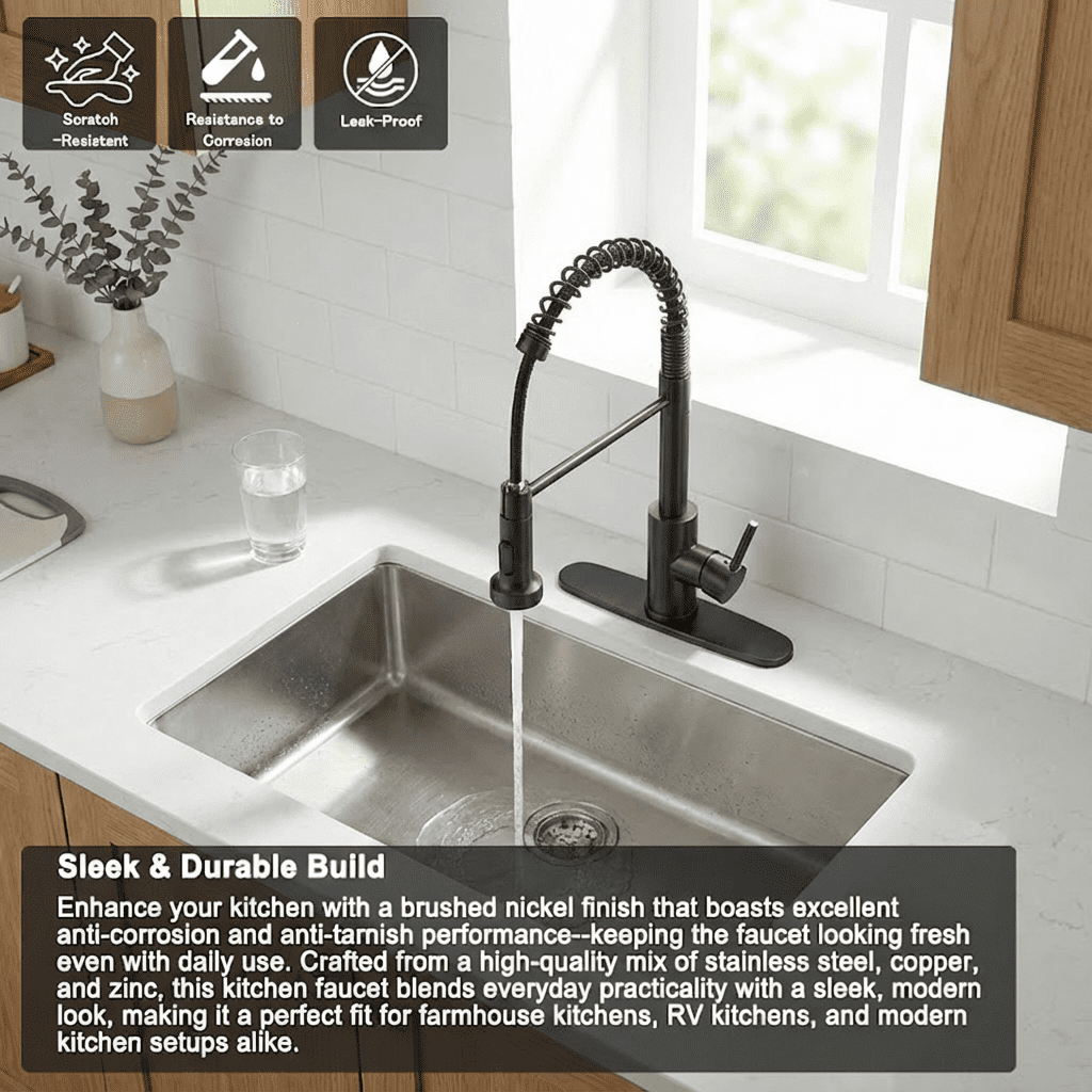 Kitchen Faucet with Pull Down Sprayer Industrial 1 Handle 1 Hole or 3 Hole Faucet for Farmhouse Camper Laundry Utility,Black
