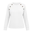 thumbnail image 5 of cocolona Long Sleeve Tops for Women Crew Neck Solid Color Basic Tee Decorative Button Casual Fall Outfits, 5 of 6