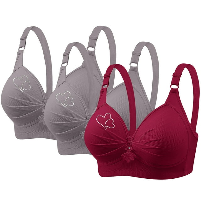 fheaev Soutien-Gorge 3 Pcs Grande Taille pour Femmes Soutiens-Gorge Sans Fil Sans Armature Imprimé Rassemblé Grande Taille Sans Armature Bretelles Réglables Couverture Complète Rehausseur Soutiens-Gorge Quotidiens sous-Vêtements