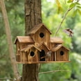 thumbnail image 2 of 3X Casa Colgante de PáJaros de Madera para Exteriores Casa de PáJaros de Madera de 6 Agujeros Patio Decoraciones de Patio Trasero, 2 of 5