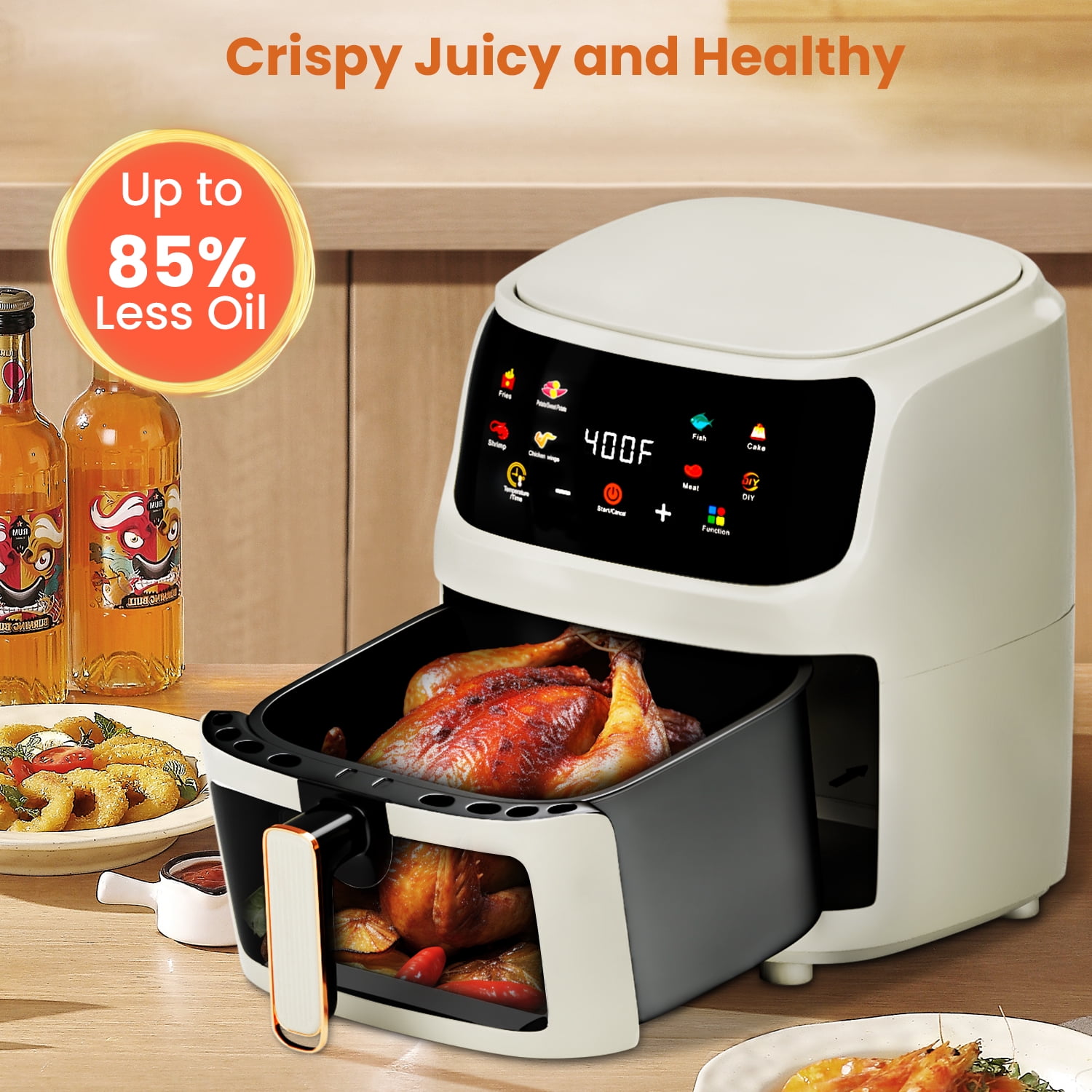 Air Fryer Large 7.5QT, 8-in-1 Digital Touchscreen, Visible Cooking Window,  1700W, White 