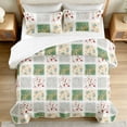 thumbnail image 3 of Davulos Patchwork Quilt Set Full/Queen Size, 3 Pieces Green Red Floral Plaid Summer Bedspread Coverlet Set, Soft Microfiber Reversible Lightweight Bed Cover for All Season, 3 of 9