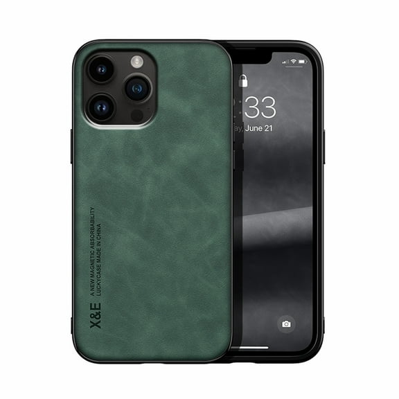 Premium PU Leather TPU Back Case for iPhone 16 Pro Max, Luxury Thin Fit Shockproof Drop Protective Skin Friendly Support Magnetic Car Mount Case Cover for iPhone 16 Pro Max, Green