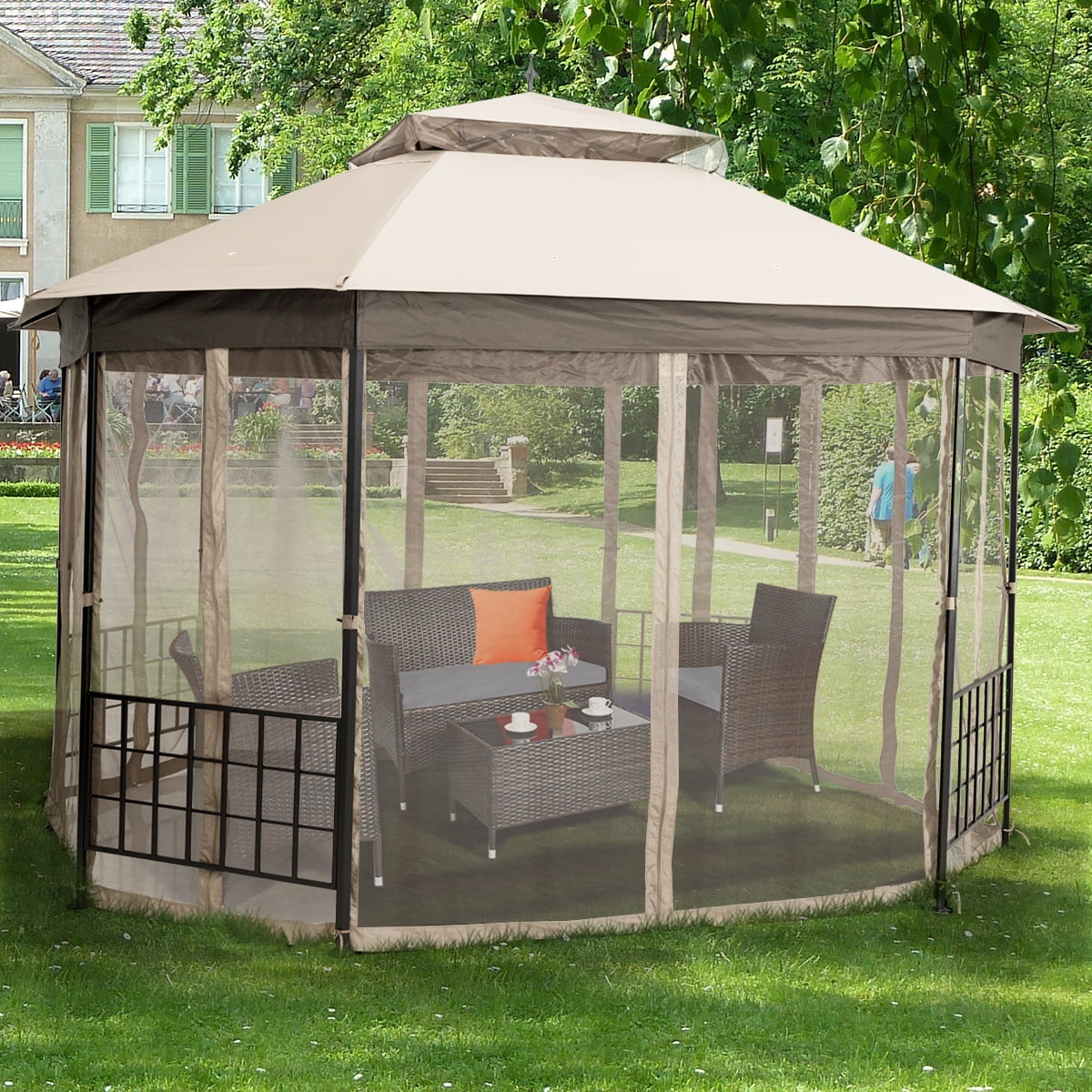Topbuy 10'x 12'Octagonal Canopy Tent Patio Gazebo Canopy Shelter W/ Mosquito Netting