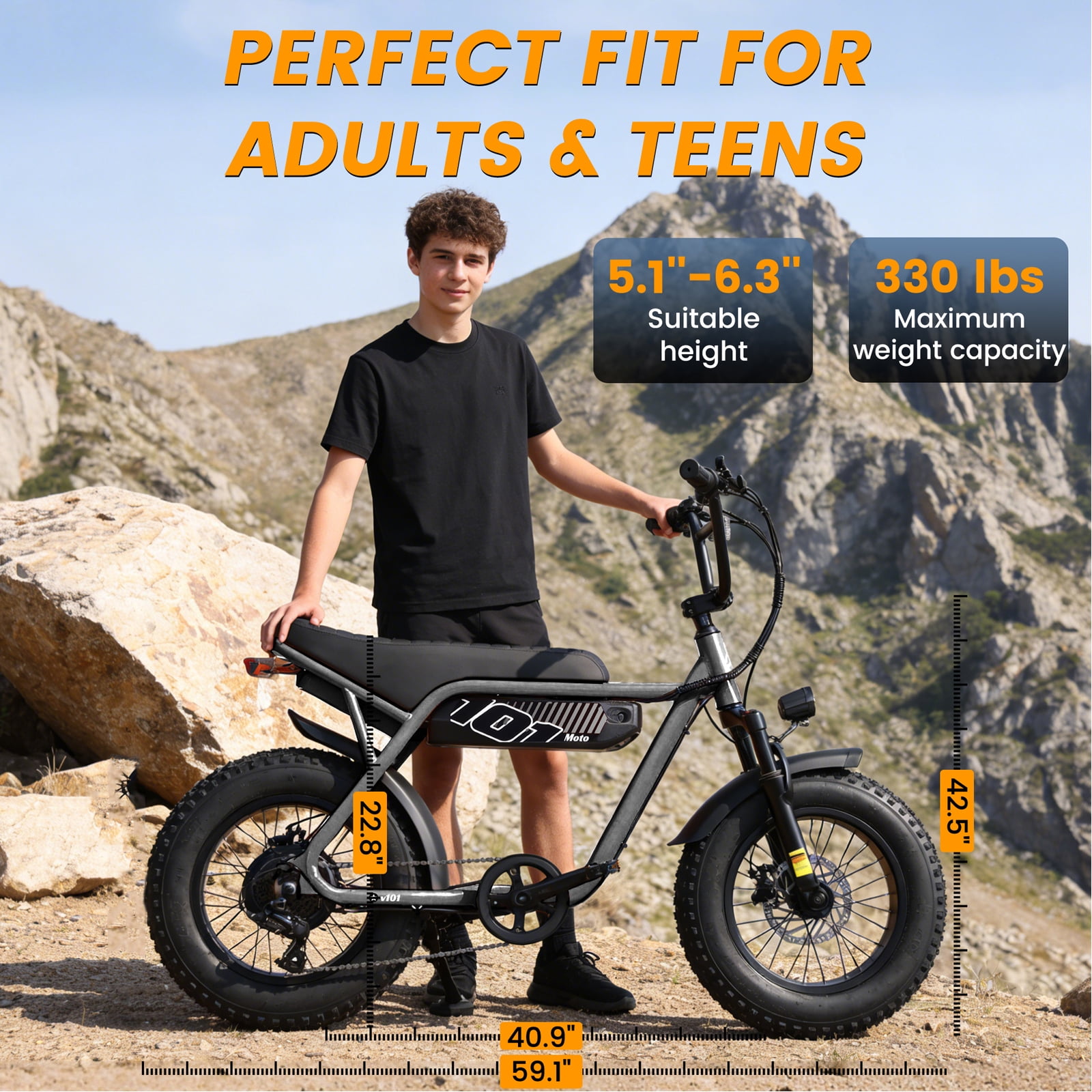 ESKUTE Electric Bike for Adults & Teens, 750W Motor (1500W Peak), 28MPH Speed, 48V 13Ah Battery, 16"x4.0" Fat Tires, 7-Speed, Front Suspension, All-Terrain EBike Gray