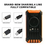 Solar Power Bank 46800mAh, Portable Wireless Charger, 18W Fast Charging External Battery Pack with 4 Cables for Cell Phones, Solar Panel Charging with Dual Flashlight for Camping