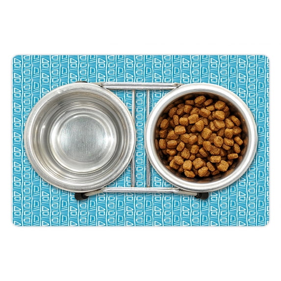 Ethnic Pet Mat for Food and Water, Hand Drawn Composition with Vertical Lines Dots and Abstract Geometric Shapes, Non-Slip Rubber Mat for Dogs and Cats, 18" X 12", by Ambesonne